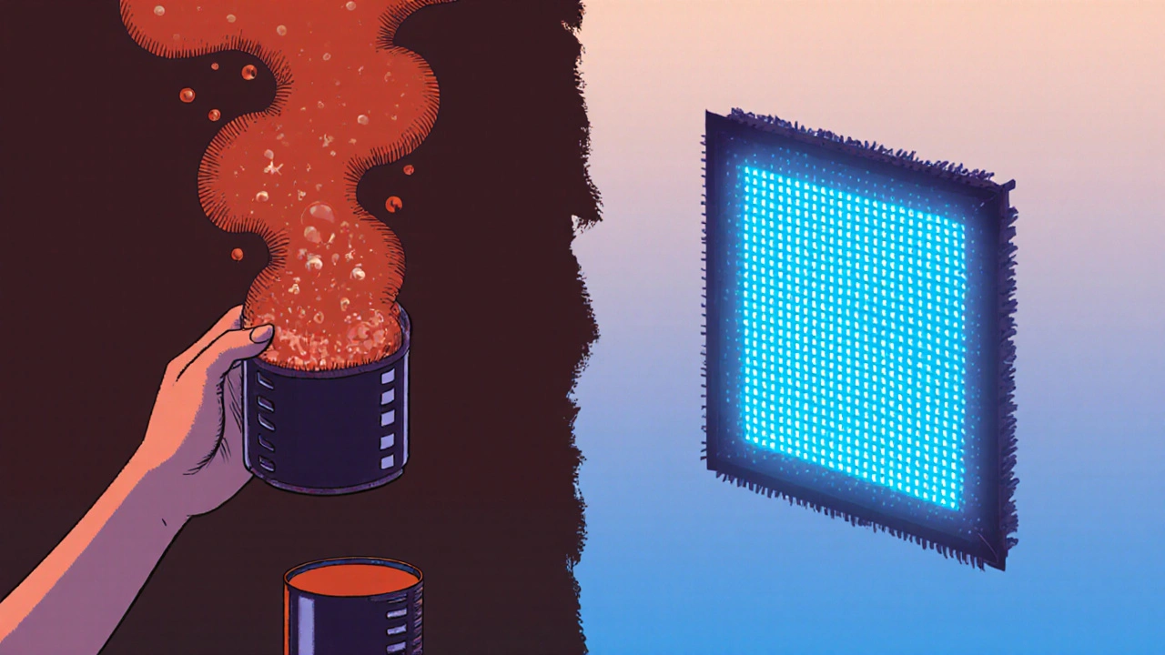 Développement de film en salle sombre à gauche, capteur numérique à droite, transition en dégradé.