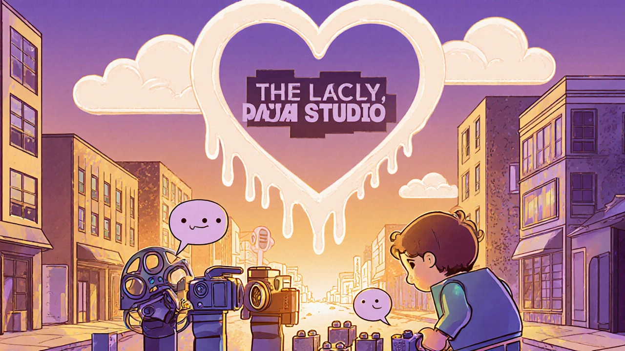 Enfant construisant une ville de LEGO filmiques dans des dégradés chaleureux.