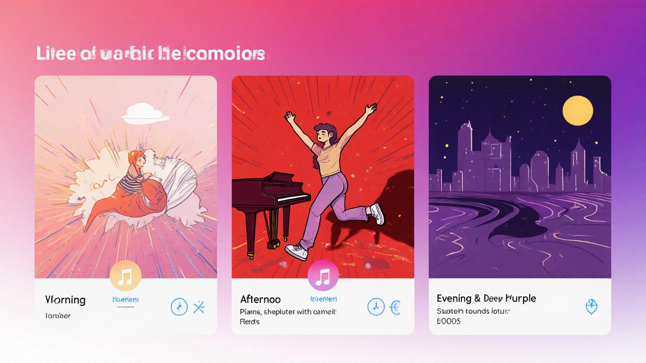 Le parcours émotionnel d’un auditeur tout au long de la journée, adapté par Deezer Flow en dégradés changeants.