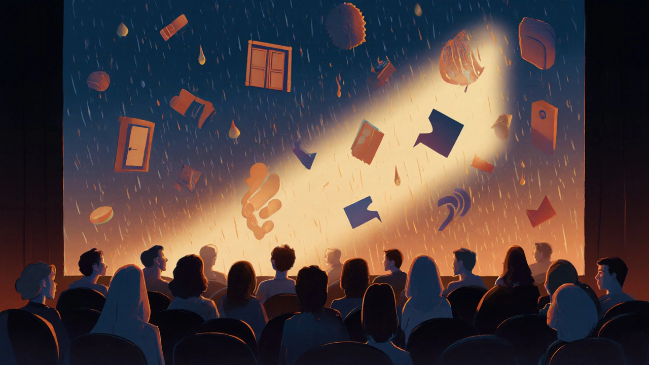 Un paysage sonore abstrait de bruits de film flottant en gradients colorés.