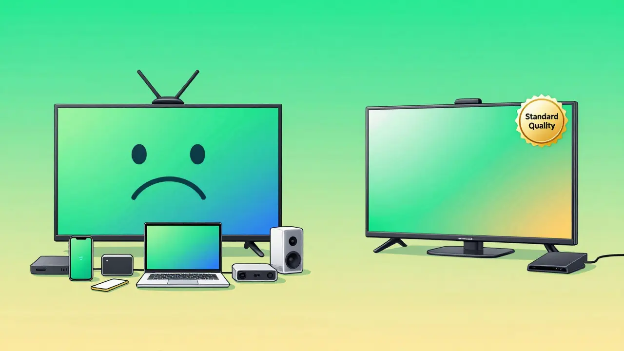 Comparaison : à gauche, un streaming bloqué avec trop d'appareils connectés ; à droite, un streaming fluide avec une seule connexion stable.