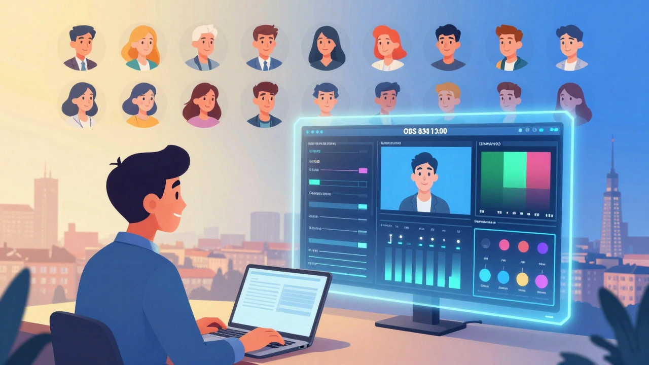 Diffusion en direct réussie avec des milliers de spectateurs et un tableau de bord OBS en arrière-plan.