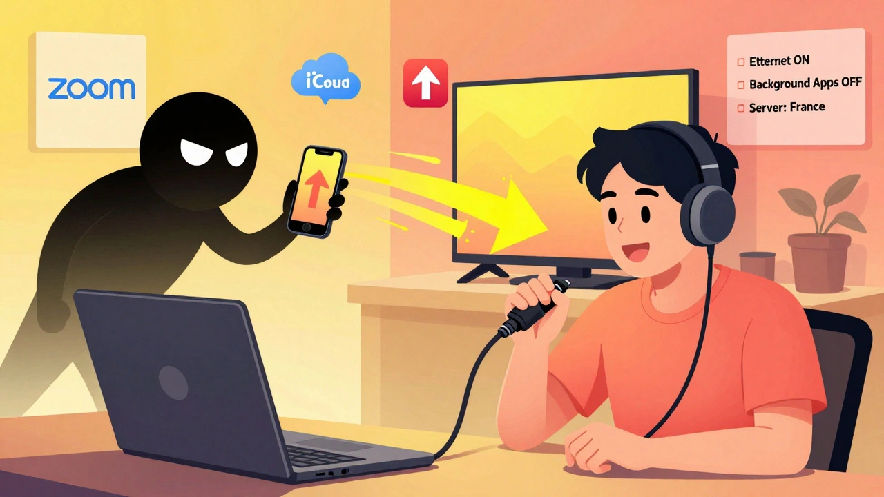 Streameur connecté en câble, un voleur de bande passante tente de voler du débit, avec une checklist de bonnes pratiques.