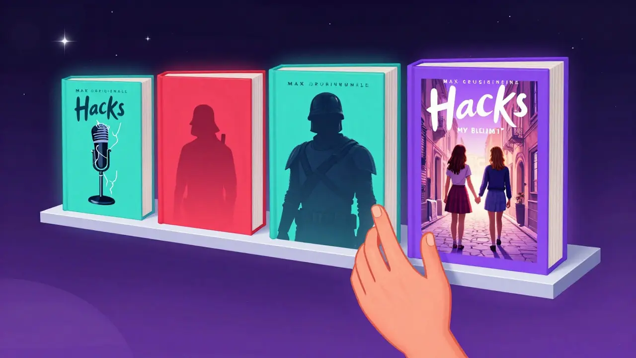 Une étagère flottante de livres-générés par des séries Max, émettant des dégradés colorés dans un espace étoilé.