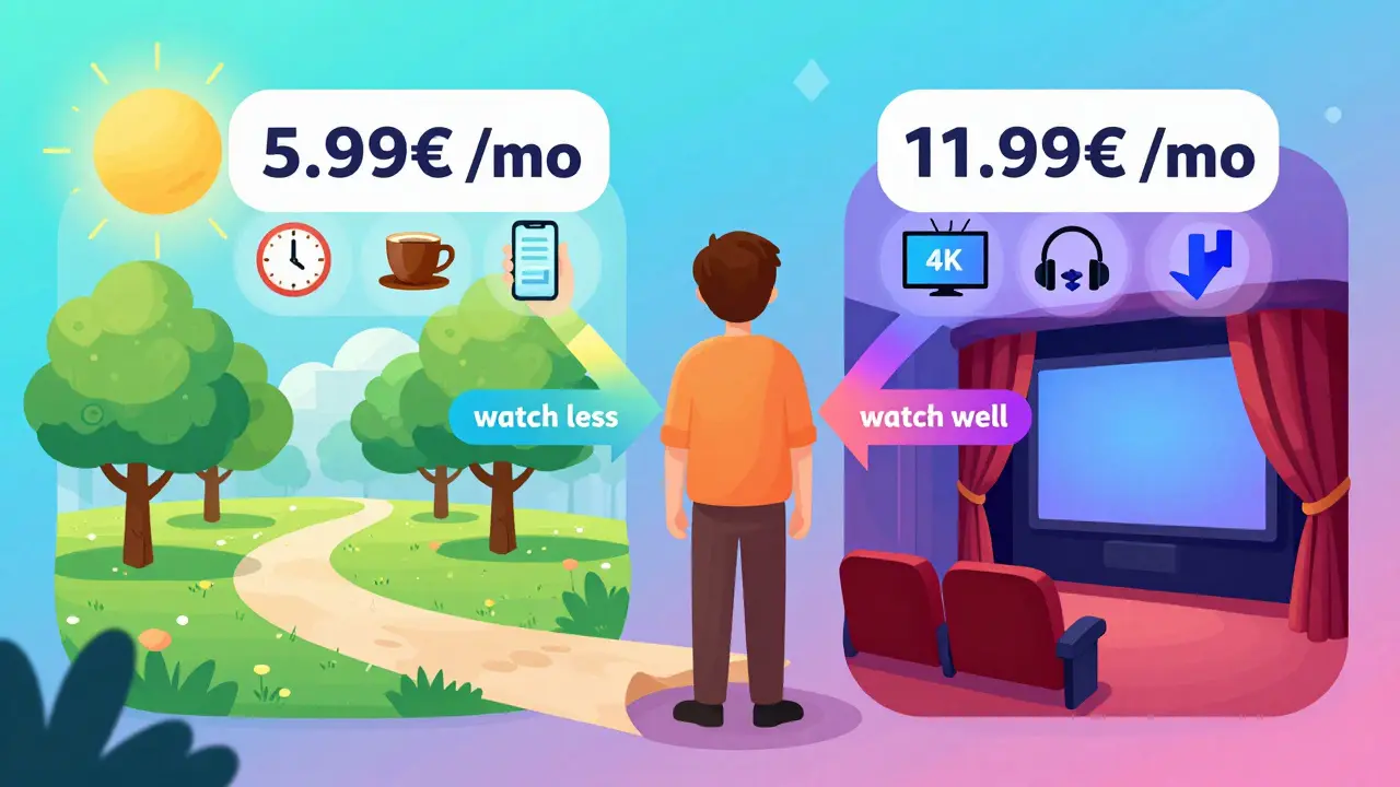 Arbre de décision graphique entre les deux abonnements Paramount+ en dégradés colorés.