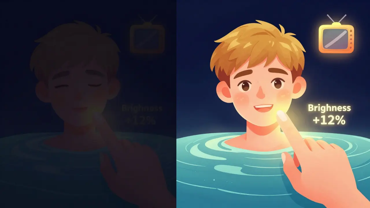 Comparaison visuelle d'une image HDR sombre versus une version corrigée avec des détails révélés par un ajustement de luminosité.