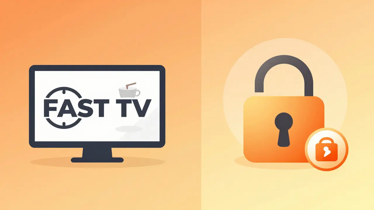 Comparaison visuelle entre FAST TV avec publicités et services payants sans publicités.