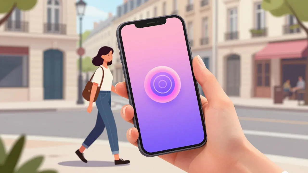 Femme utilisant l'application Frisbee sur smartphone pour regarder des chaînes gratuites.