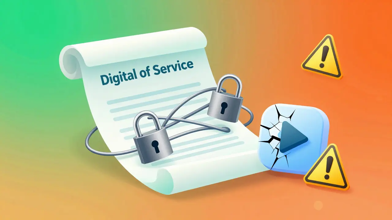 Contrat d'utilisation numérique bloqué par cadenas de sécurité et avertissement.