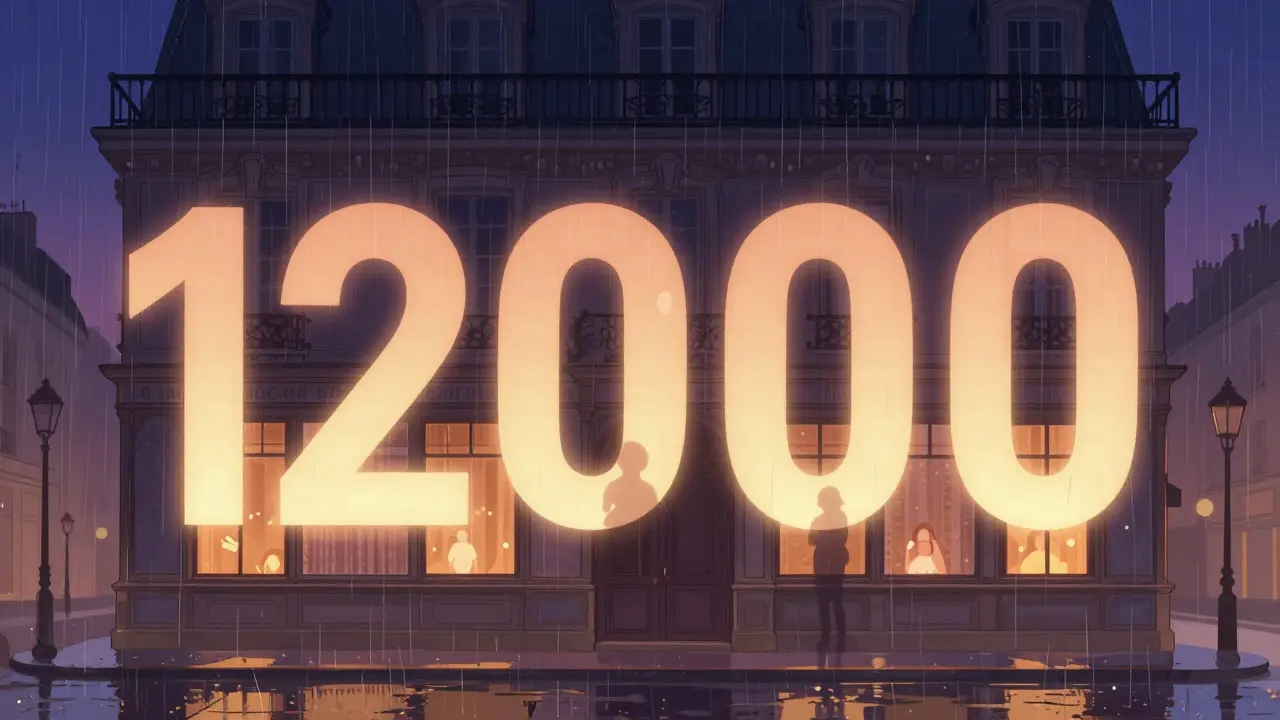 Des chiffres géants sur un immeuble de Paris qui disparaissent lentement, laissant des silhouettes de personnes.