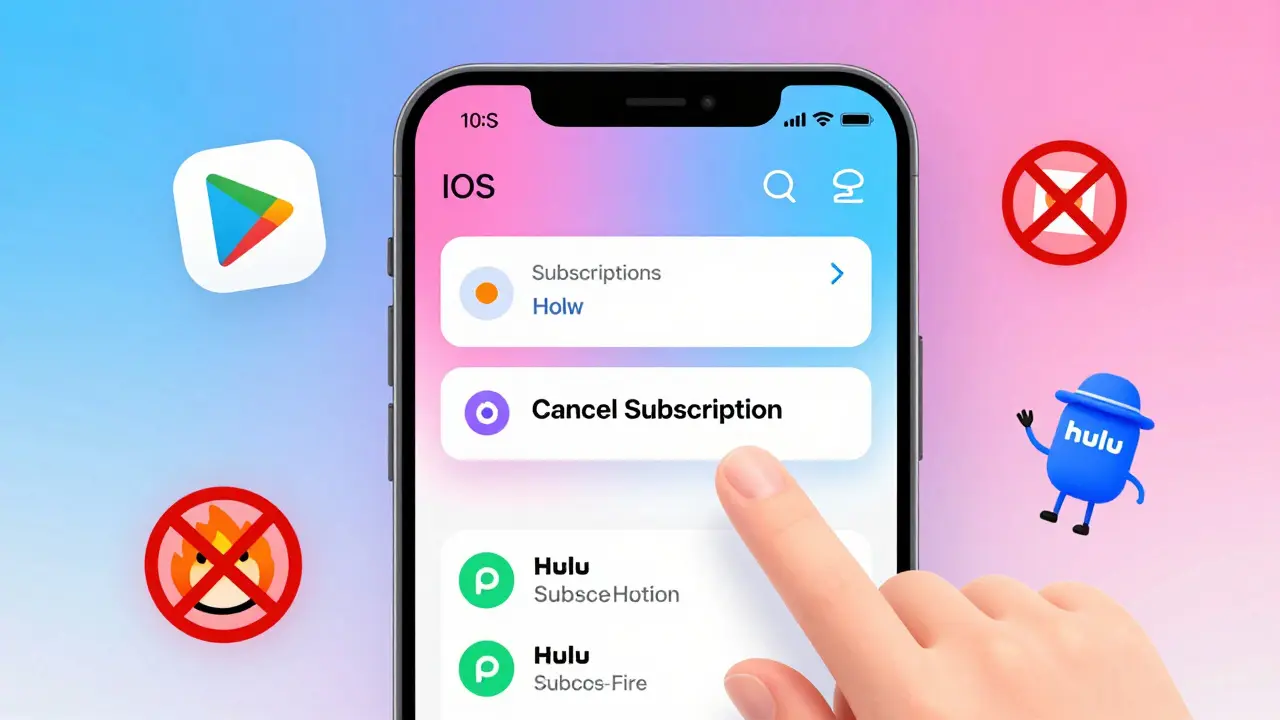 Écran mobile affichant la page de désabonnement Hulu via les paramètres iOS.