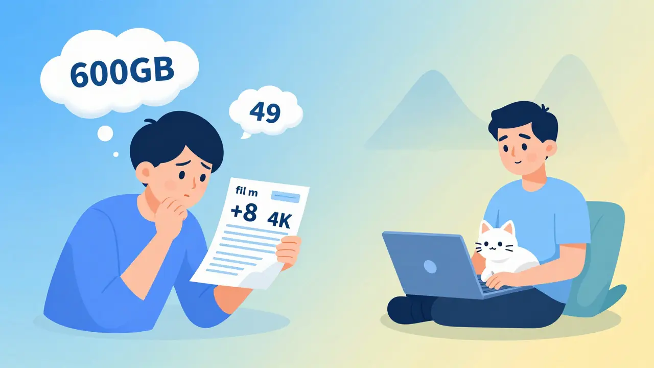 Personne comparant le coût mensuel du 4K avec les économies du Full HD, en style dégradé.