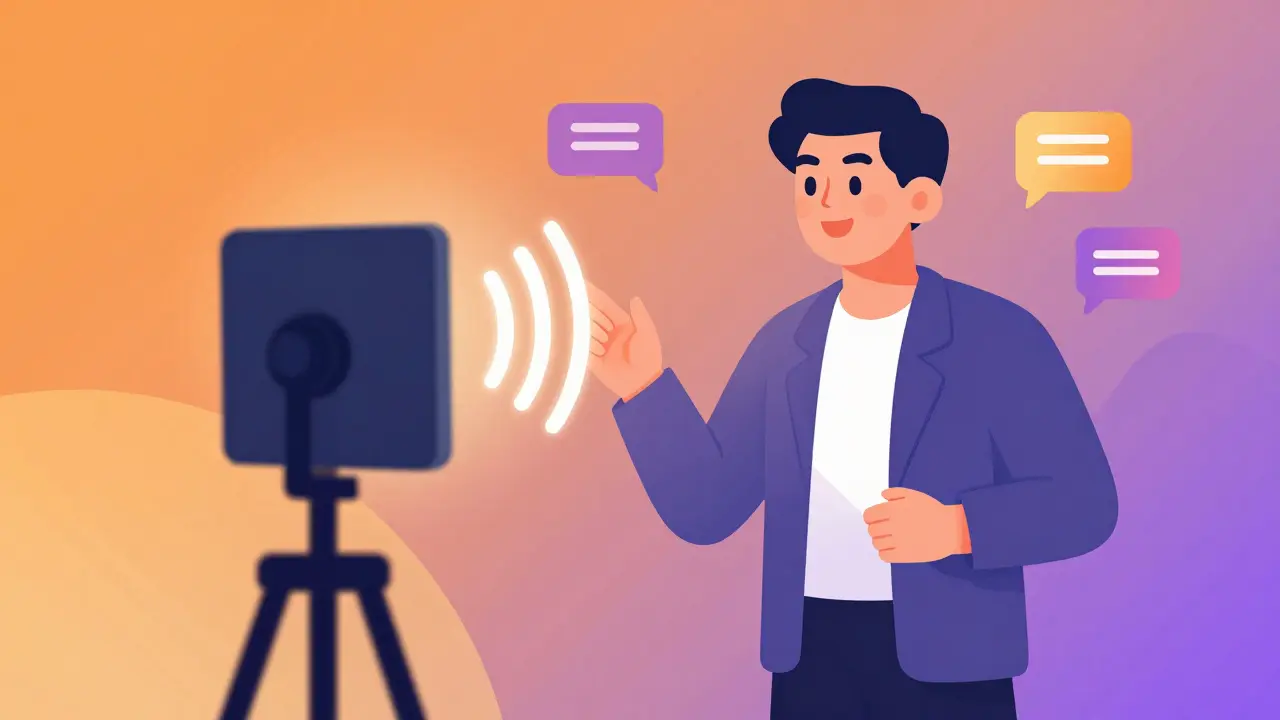 Présentateur s'adressant à sa caméra en mode streaming