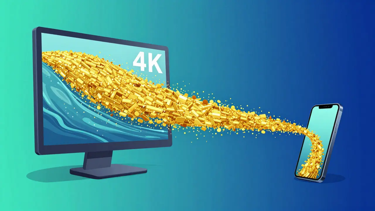 Comparaison visuelle entre la forte consommation de données d'un écran 4K et celle d'un smartphone.