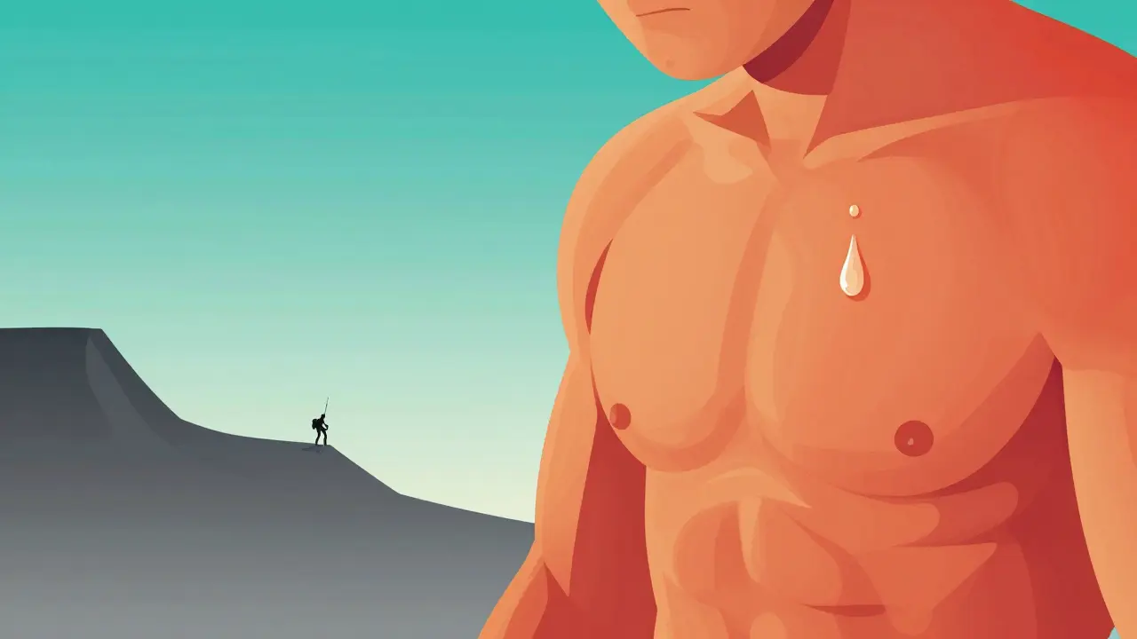 Composition contrastée entre un paysage vaste et un gros plan sur l'effort physique.