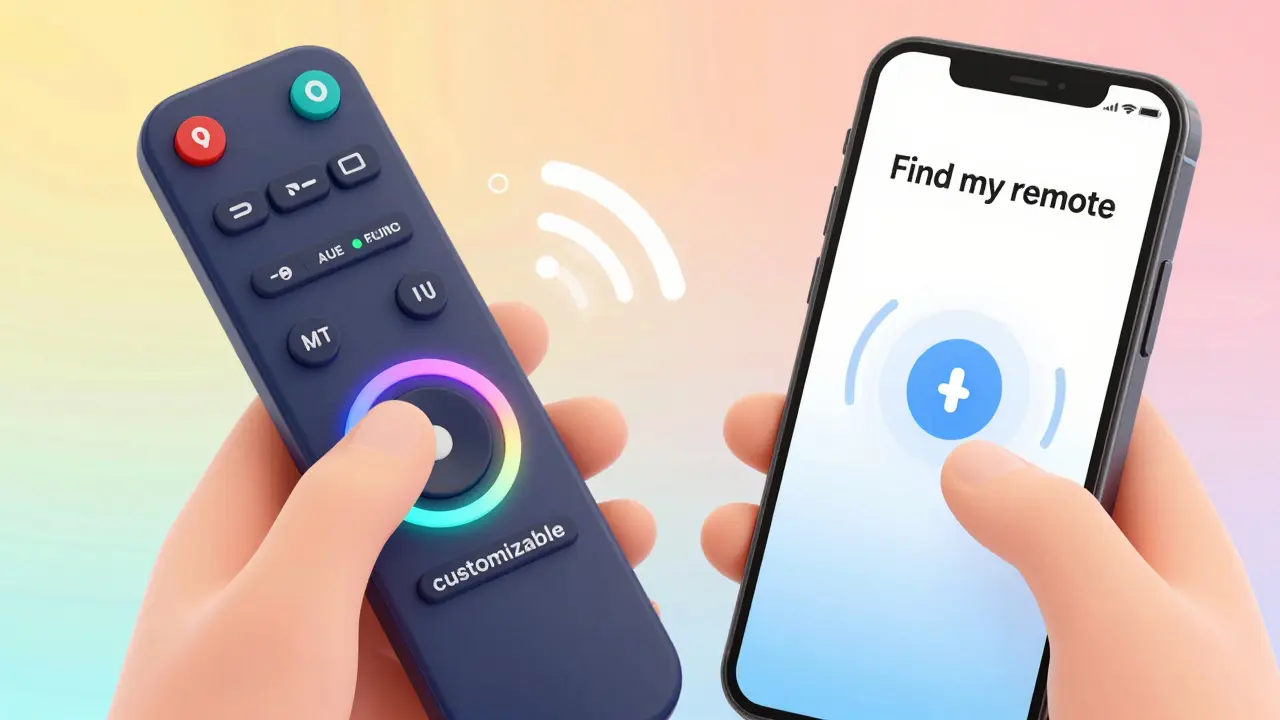 Gros plan d'une télécommande Google TV ergonomique avec son bouton personnalisable.