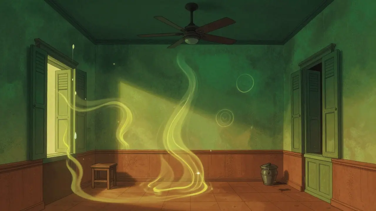 Illustration style gradient d'un intérieur humide et étouffant dans le nord de l'Argentine.