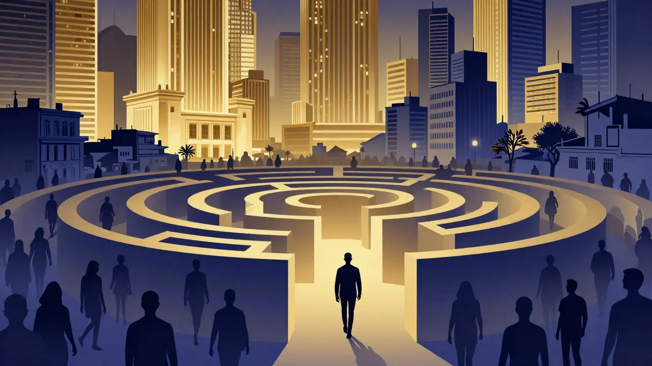 Illustration style gradient d'une personne seule dans la foule contrastée de Buenos Aires.