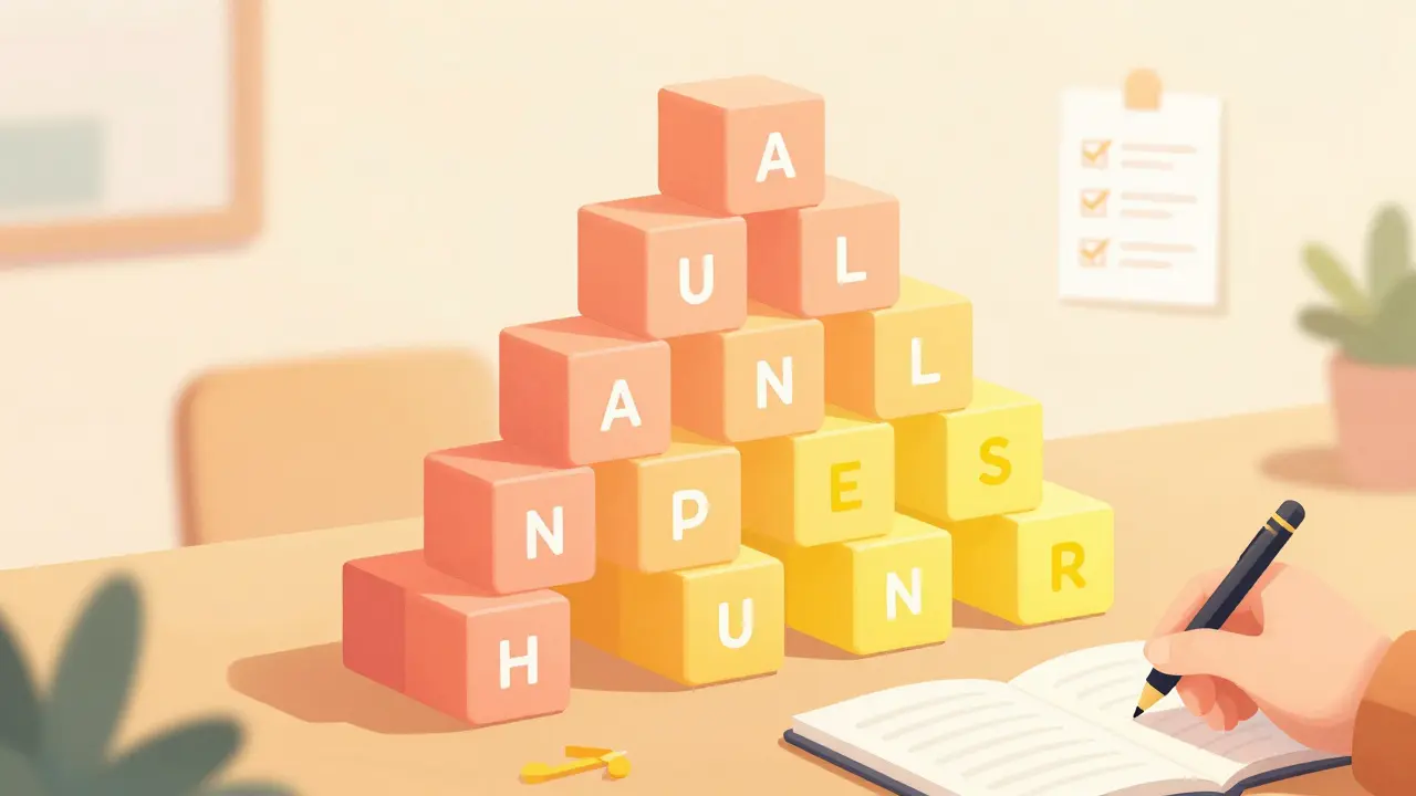 Un auteur organise des blocs de texte clairs et structurés sur son bureau.