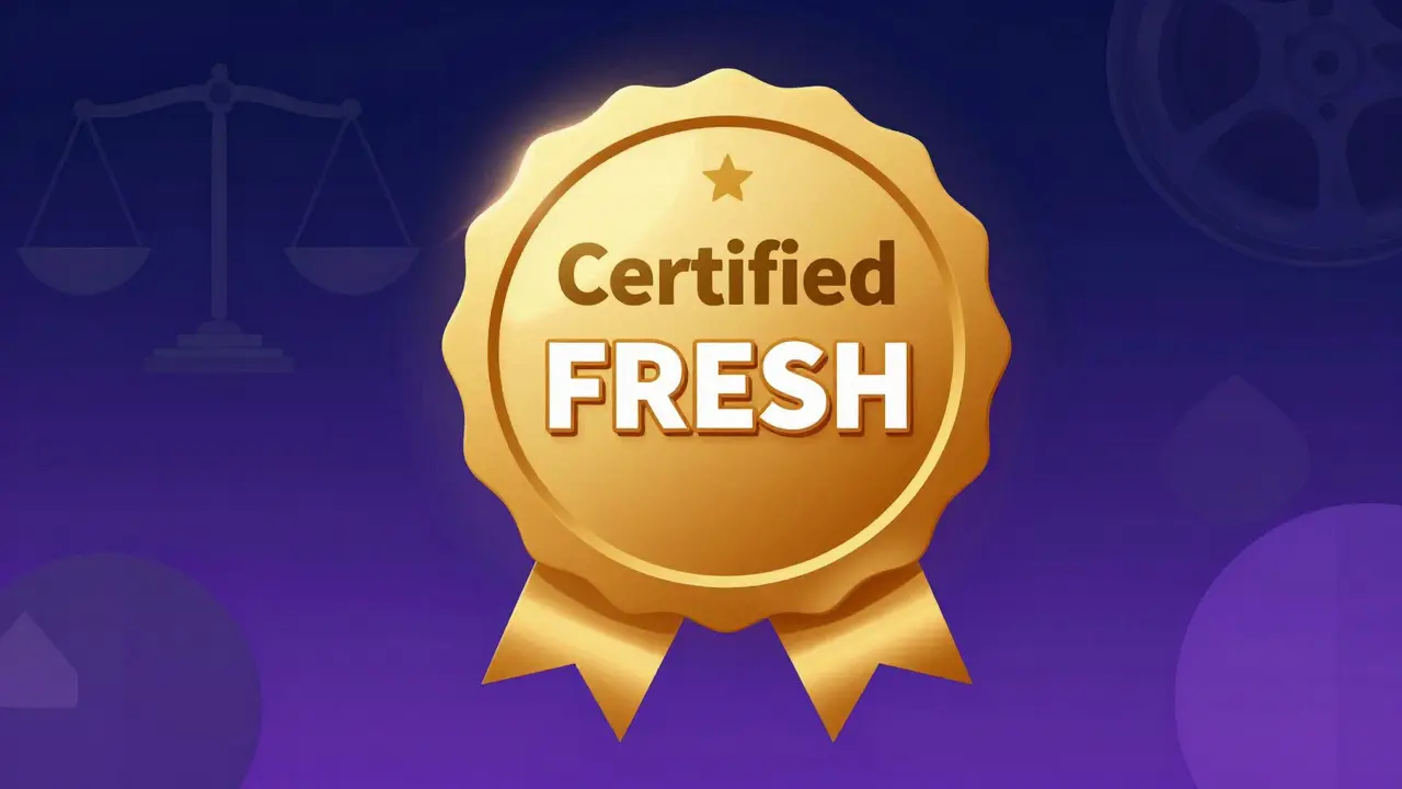 Badge doré Certified Fresh brillant au-dessus d'une bobine de film