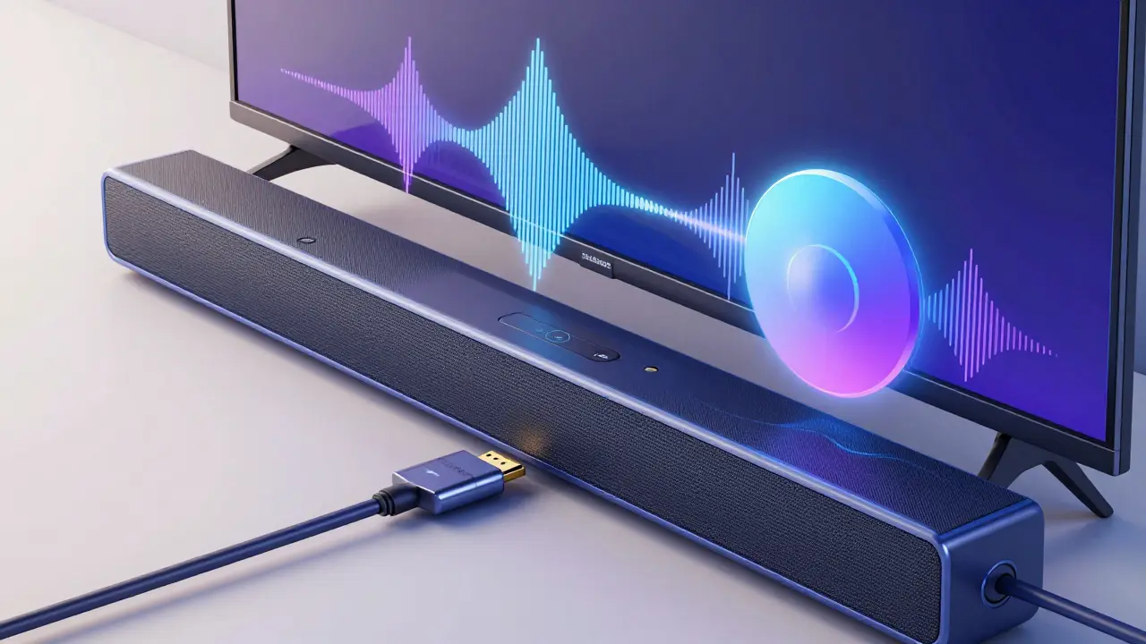 Barre de son et TV synchronisées par un réglage magique pour corriger le décalage audio.