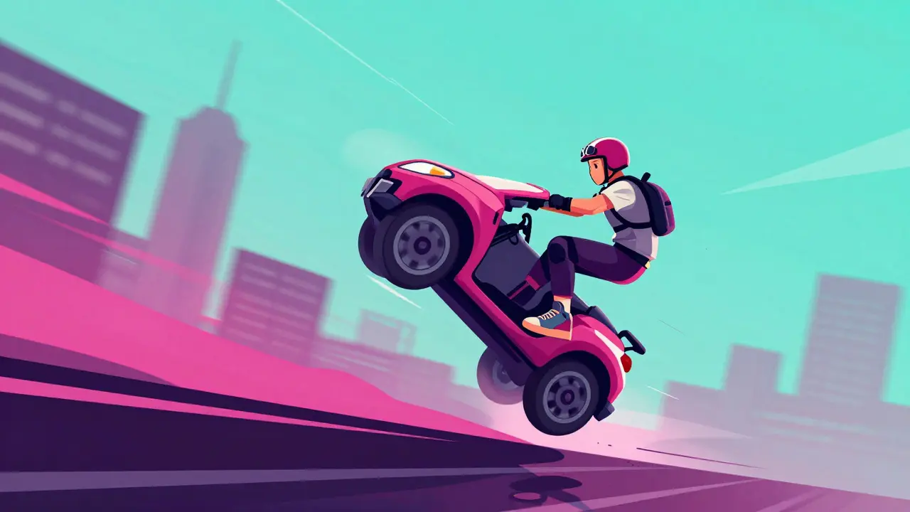 Cascadeur en l'air lors d'un saut de voiture, style dégradé coloré