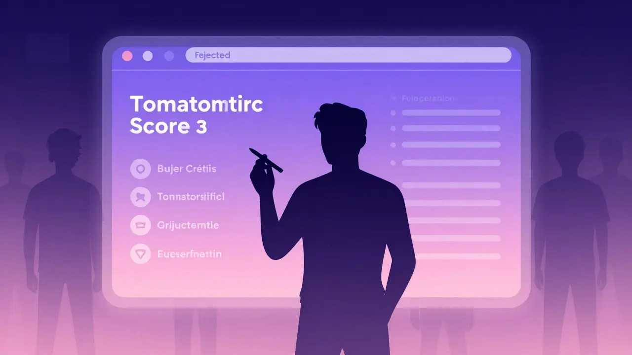 Critique accrédité devant un portail médiatique avec des silhouettes floues