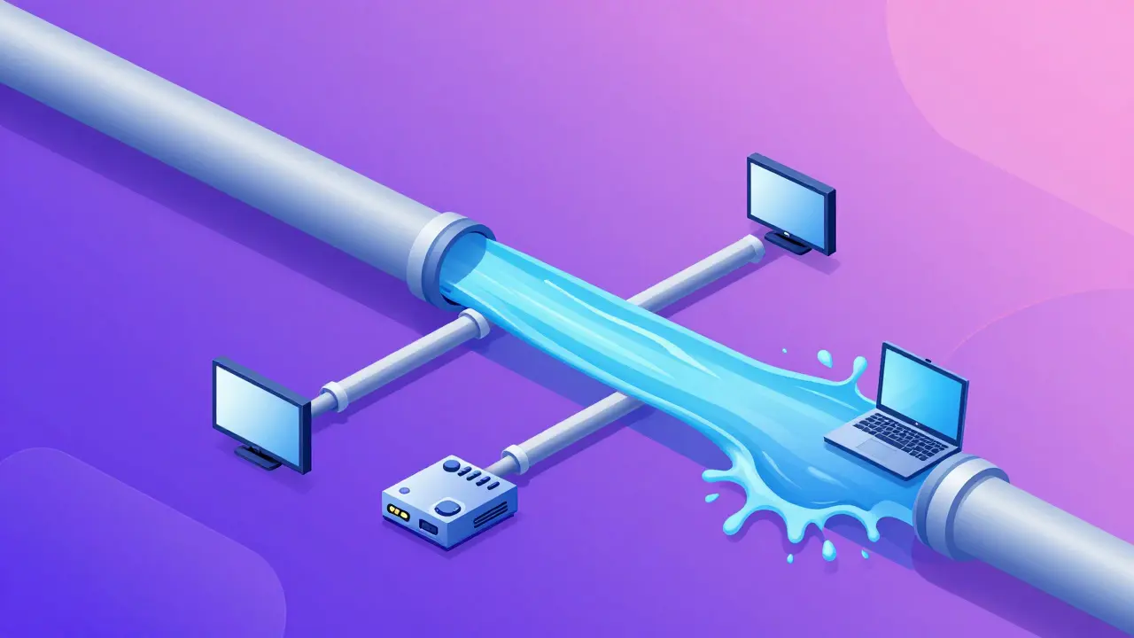 Illustration conceptuelle du débit Internet comme de l'eau dans des tuyaux