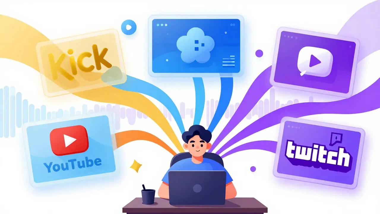 Illustration du multistreaming vers plusieurs plateformes en dégradé