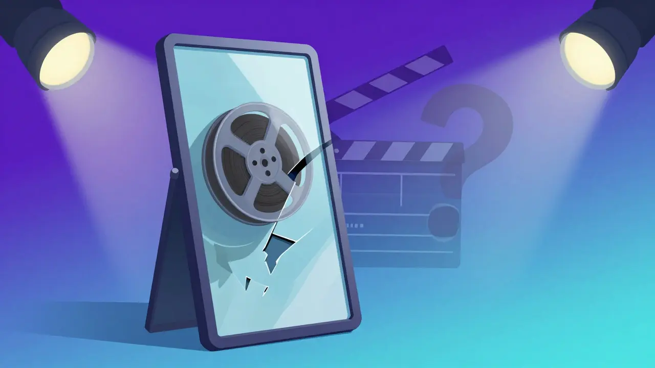 Miroir réfléchissant un dé à cassettes et un point d'interrogation dans un style dégradé
