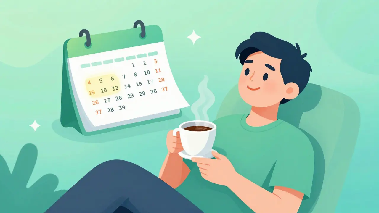 Personne détendue et soulagée près d'un calendrier indiquant la fin du paiement