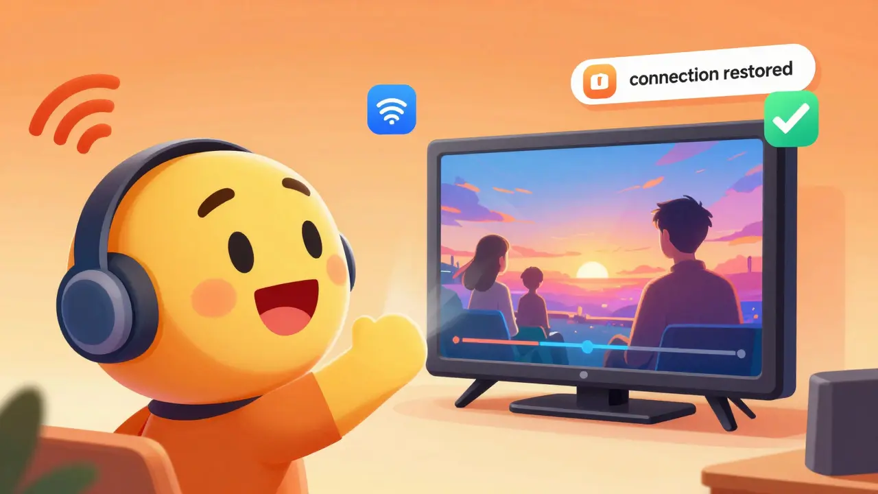 Spectateur satisfait regardant un film fluide sur sa télévision après réparation