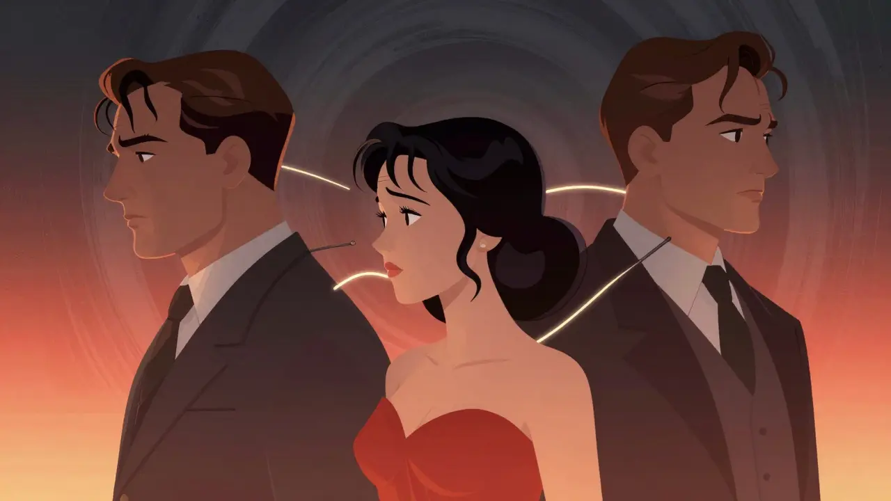 Triangle amoureux dramatique entre Rick, Ilsa et Laszlo en illustration