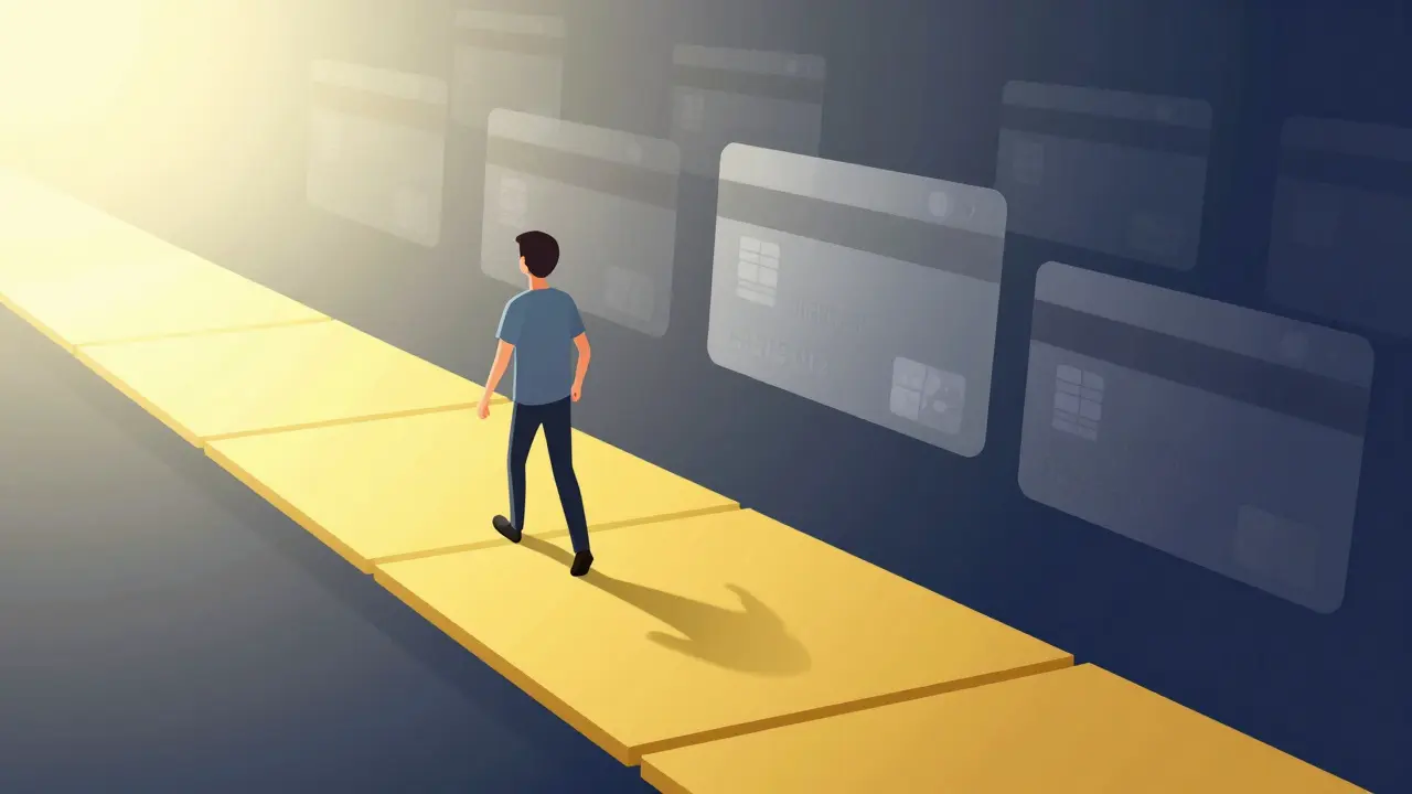 Utilisateur s'éloignant de factures fantômes vers la lumière, symbolisant le contrôle des abonnements en style dégradé.