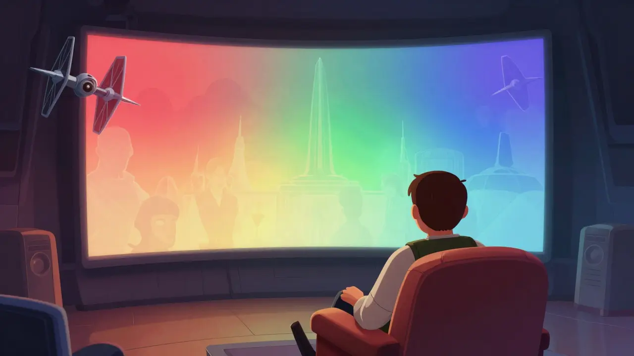 Ambiance de visionnage Star Wars avec des silhouettes flottantes