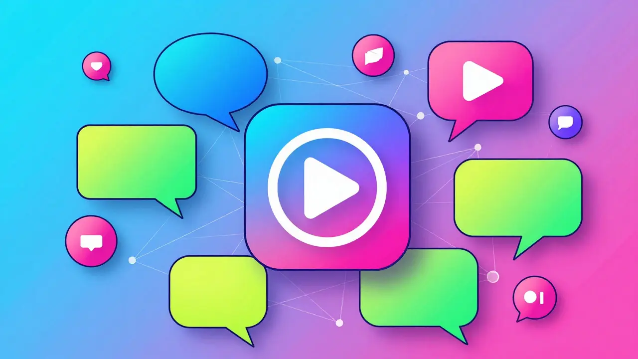 Bulles de réseaux sociaux convergent vers icône de streaming