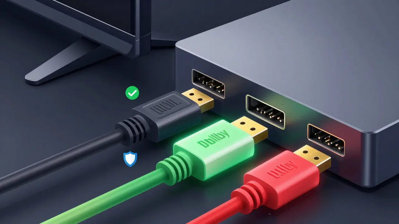 Câbles HDMI et ports avec indicateurs de connexion correcte