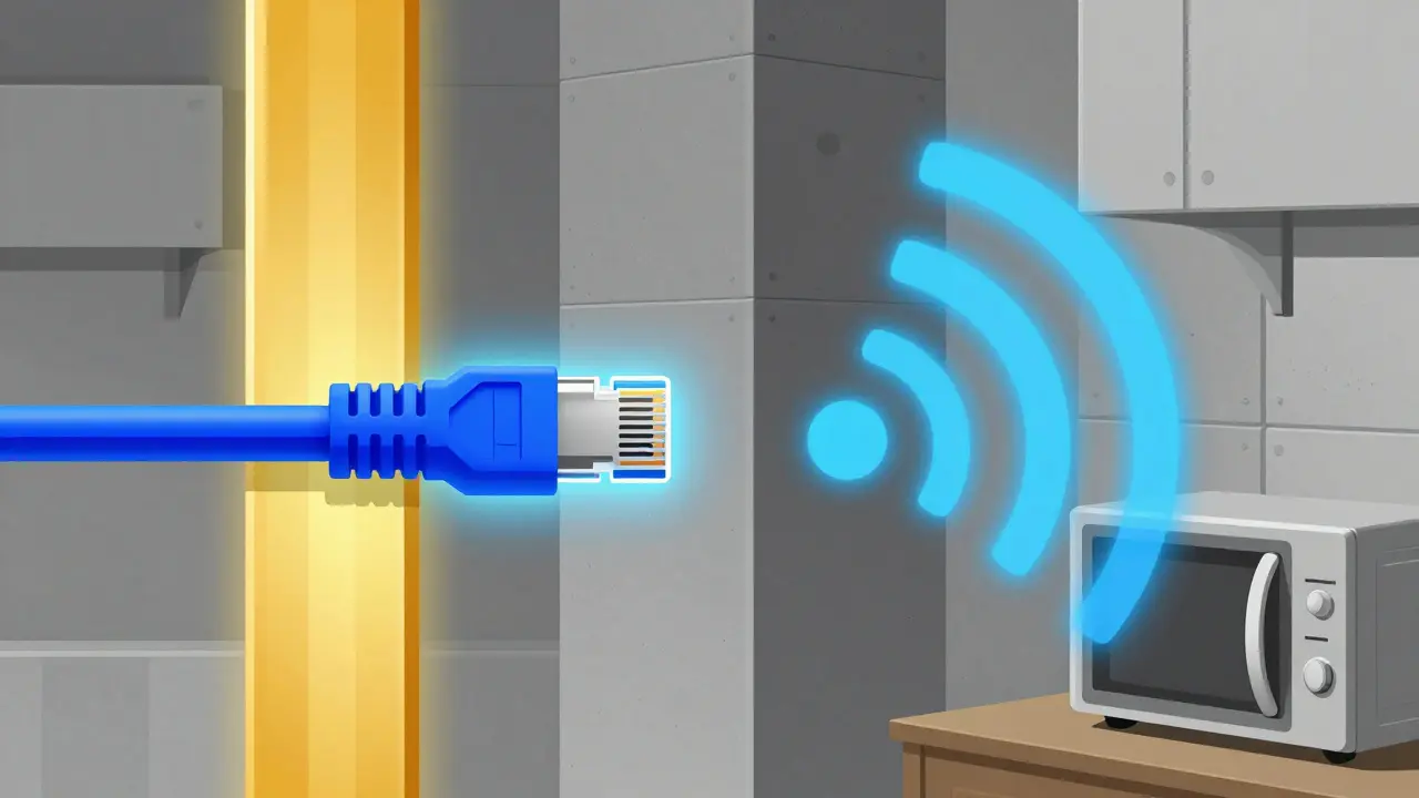 Comparaison visuelle entre connexion filaire stable et Wi-Fi perturbé