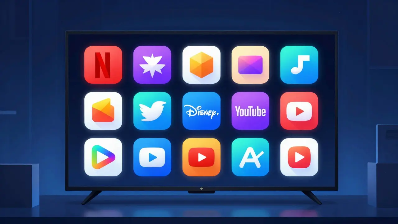 Écran TV affichant des icônes d'applications de streaming