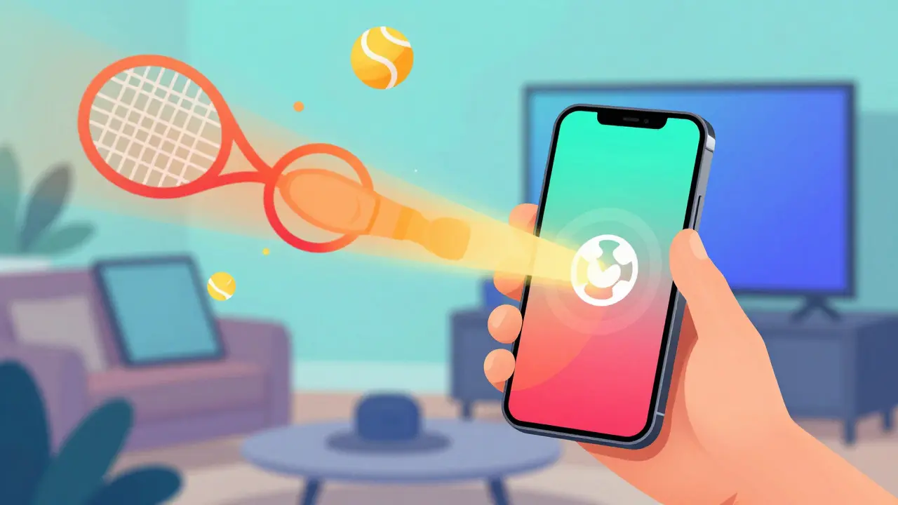 Main tenant un smartphone diffusant du tennis en direct via des dégradés