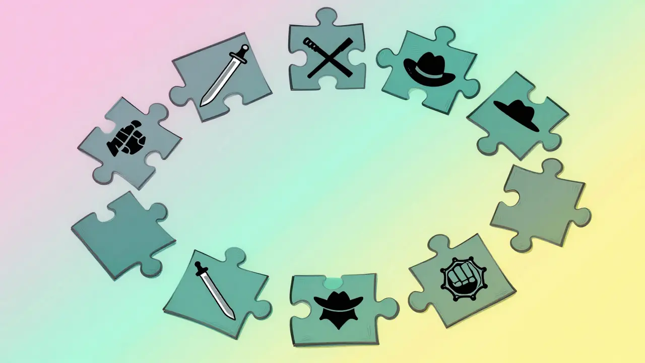 Pièces de puzzle flottantes représentant différents genres cinématographiques