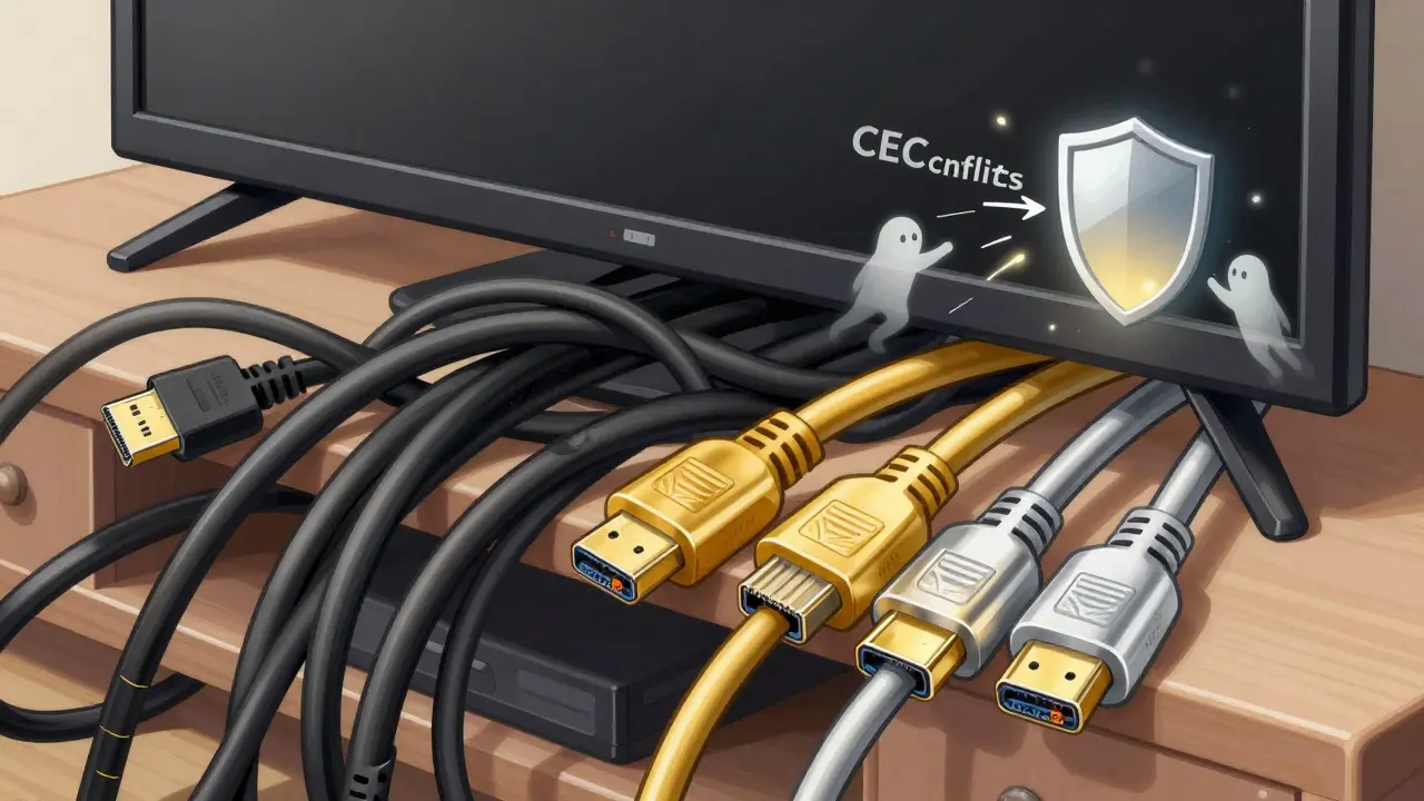 Câbles HDMI désordonnés transformés en câbles organisés et neufs