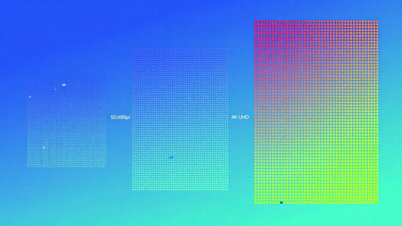 Comparaison visuelle des résolutions vidéo SD, HD et 4K en pixels