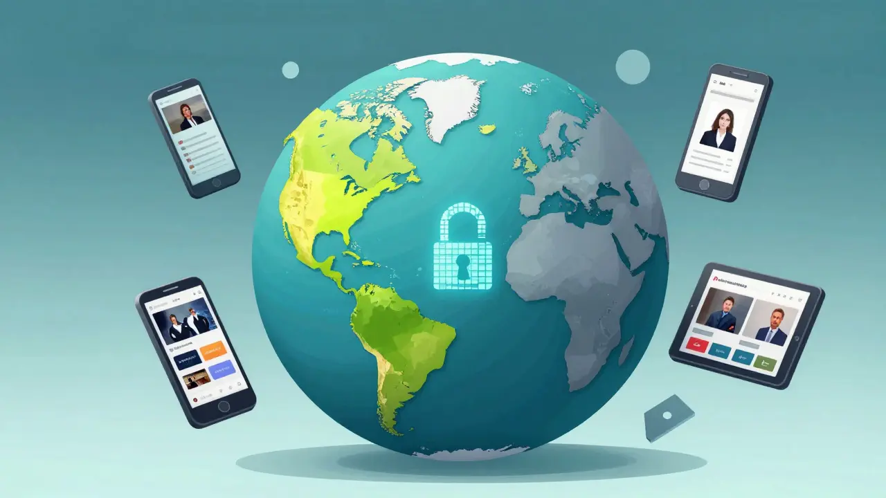 Globe stylisé illustrant les restrictions géographiques du service