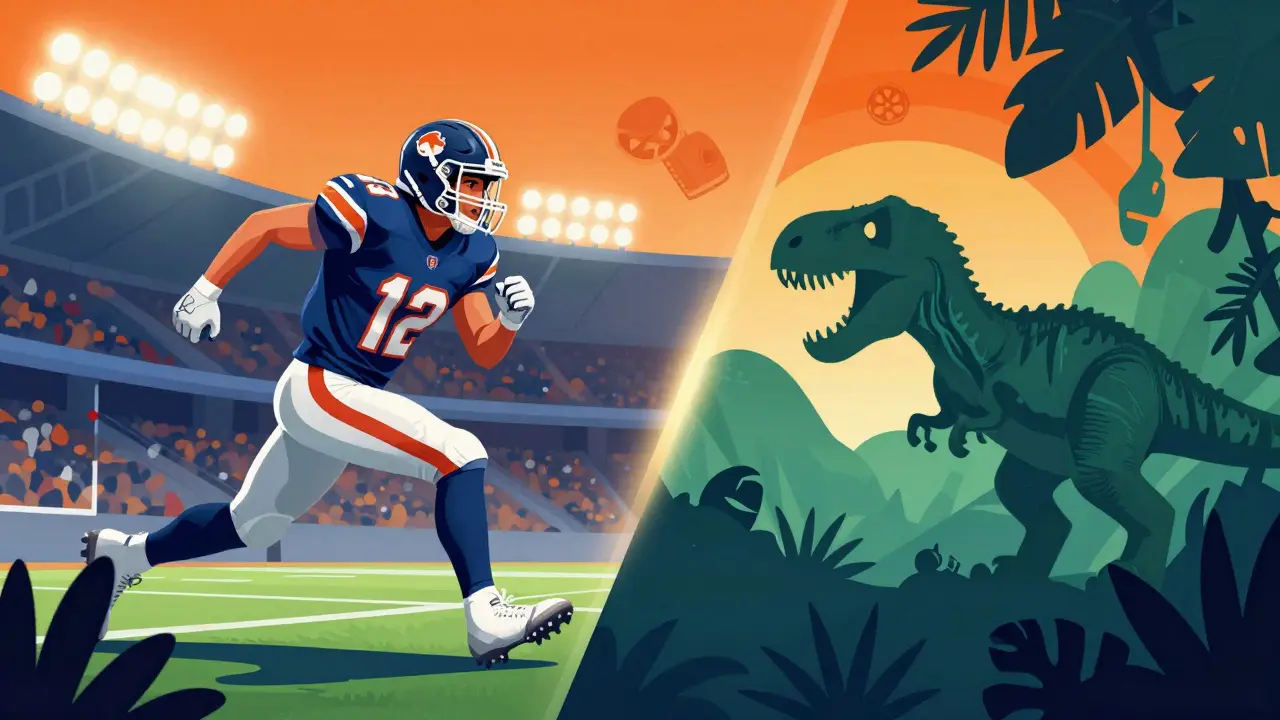 Illustration divisée montrant sport américain et films Universal