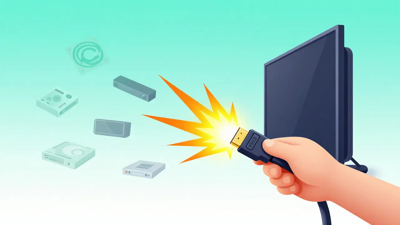 Main débranchant un câble HDMI pour résoudre le conflit CEC