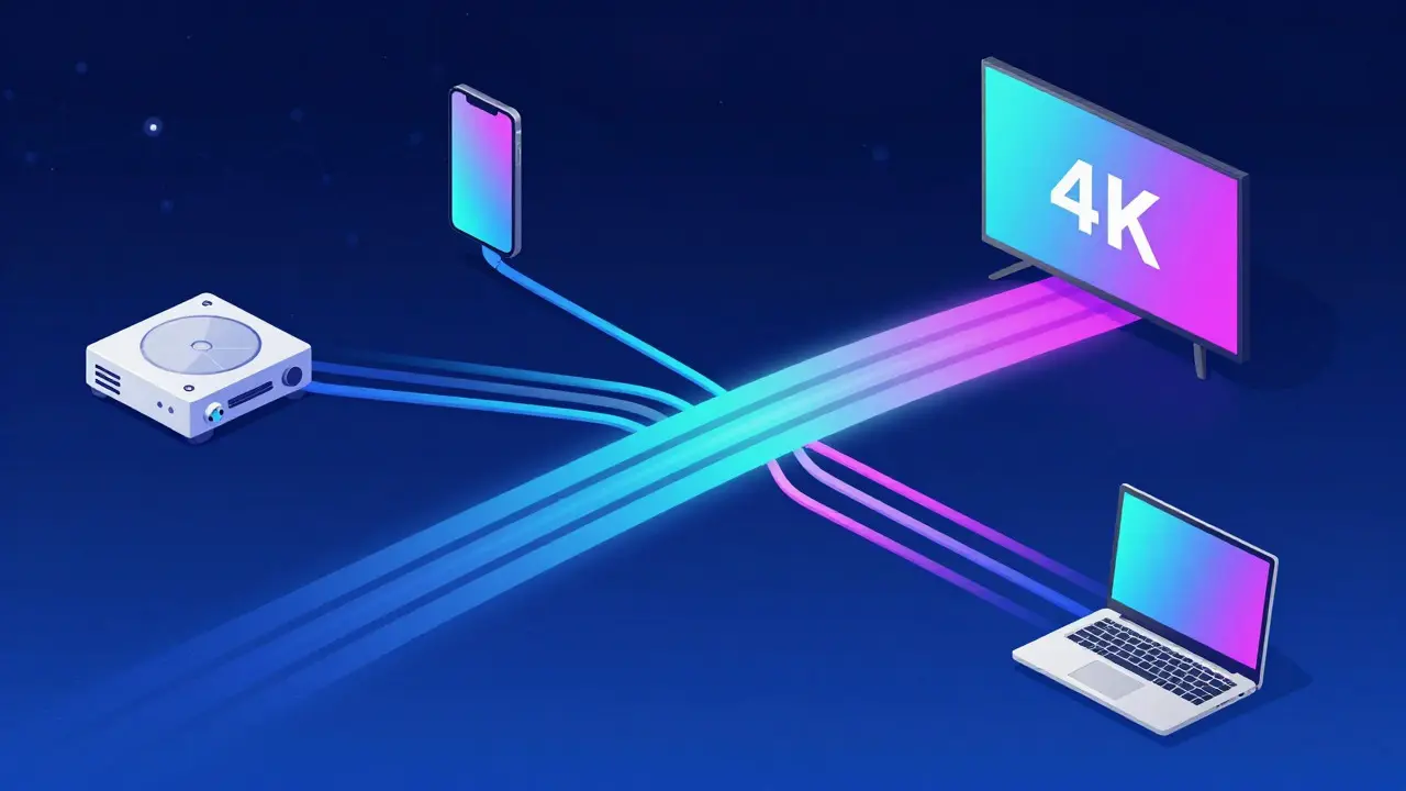 Métaphore du partage de bande passante internet entre appareils