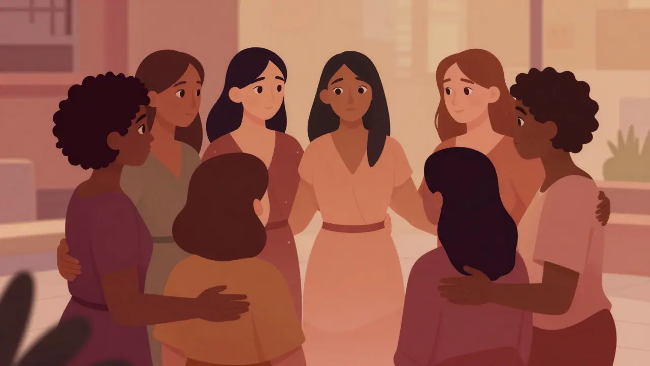 Groupe de femmes unies dans des dégradés chauds et tendres