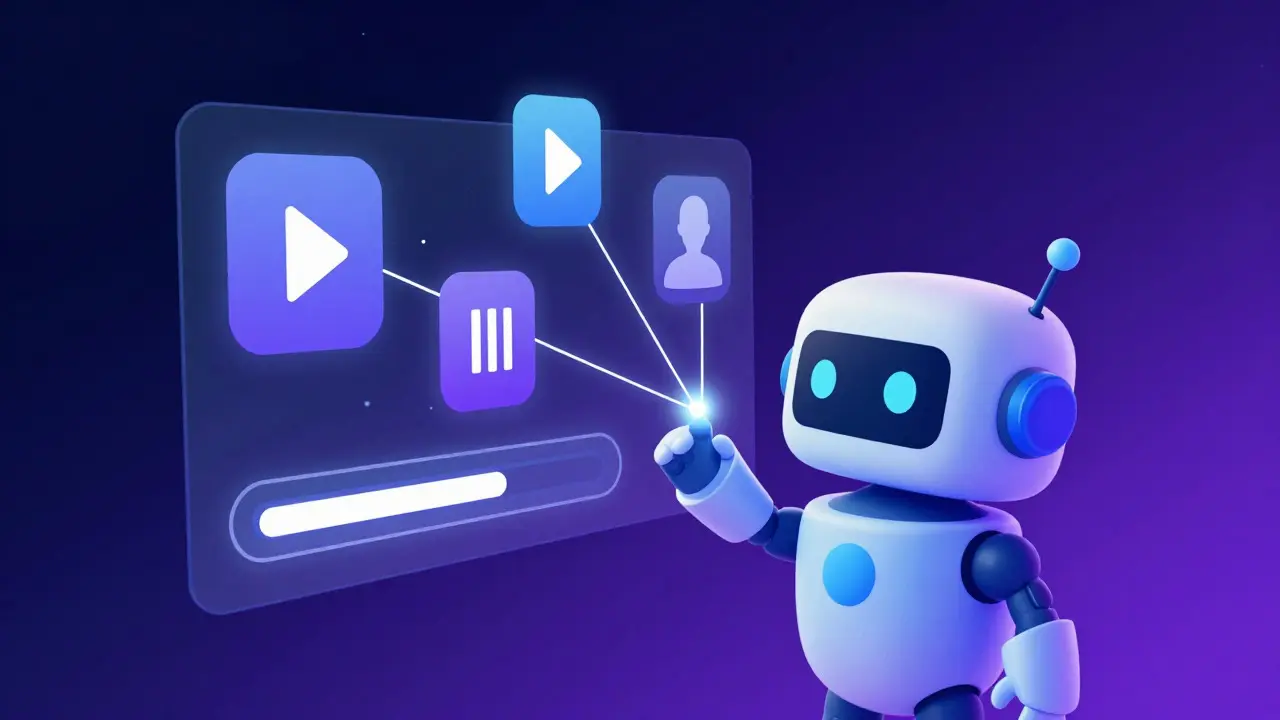 Robot stylisé analysant des icônes de lecture pour prédire les préférences