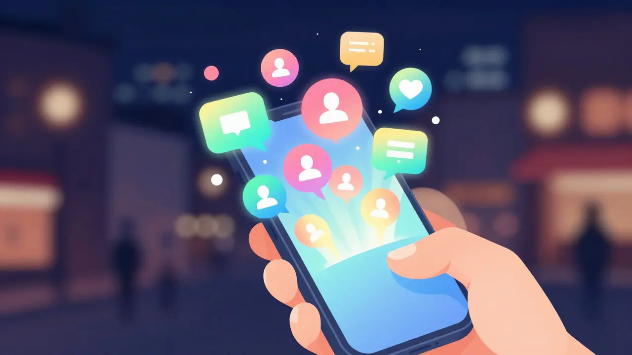 Téléphone émettant des éclats lumineux symbolisant le buzz des réseaux sociaux
